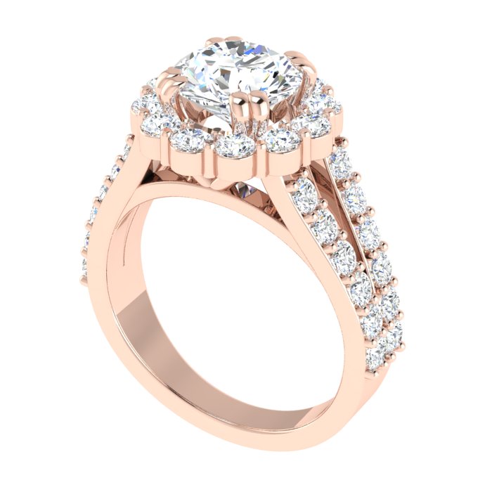 14K ROSE GOLD 12MM ROUND HALO SPLIT SHANK ENAGEGMENT RING